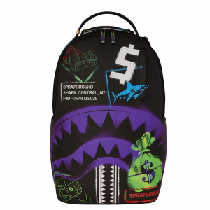 Shark Central Stencils Rugzak in het zwart met graffiti-stencil haaientanden.