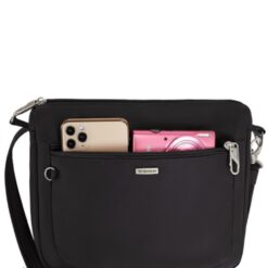 Zwarte Travelon Classic E/W Crossbody Tas met horizontaal anti-diefstal ontwerp.
